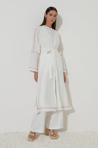 Piping Detailed Kimono Ecru