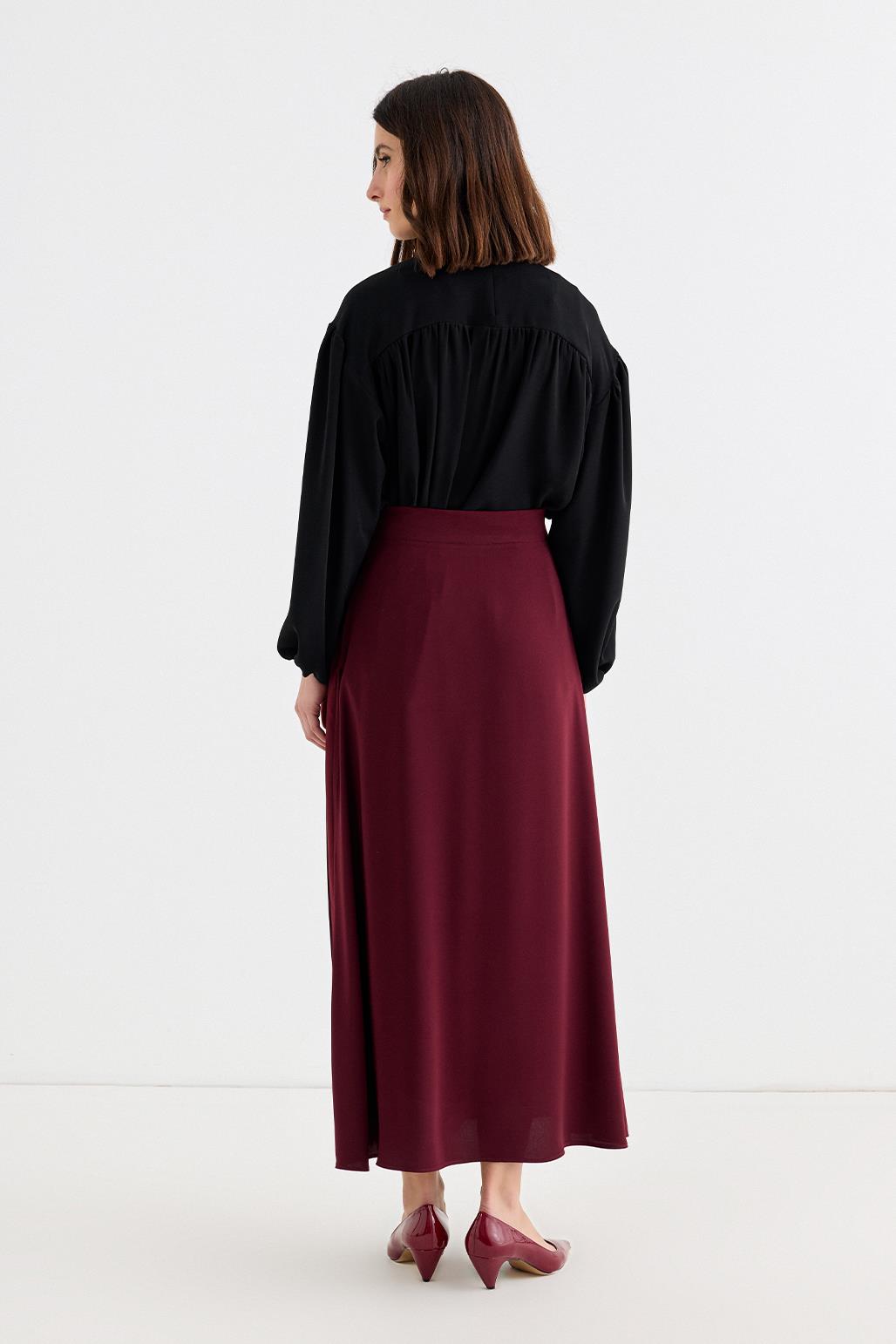 Rita Pleated Wrap Skirt Burgundy