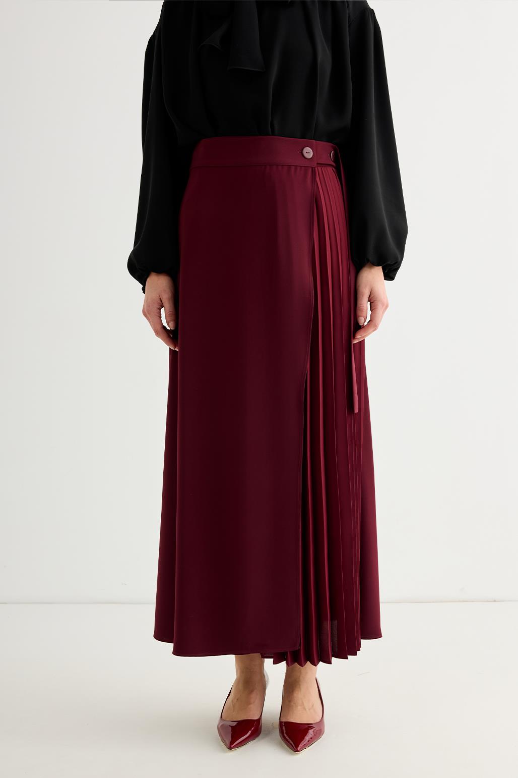 Rita Pleated Wrap Skirt Burgundy