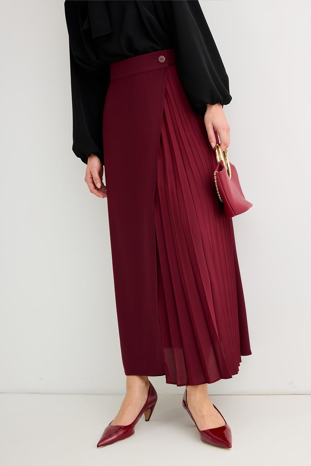 Rita Pleated Wrap Skirt Burgundy