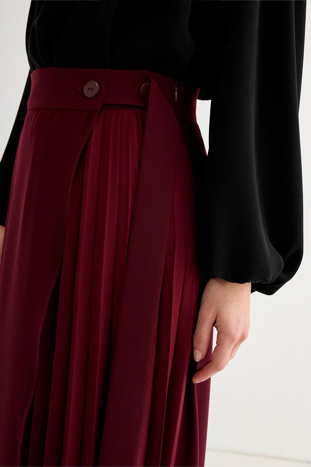 Rita Pleated Wrap Skirt Burgundy