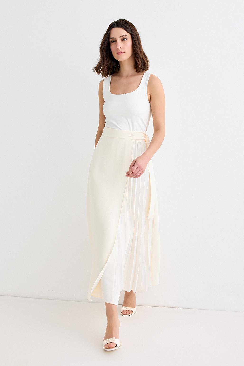 Rita Pleated Wrap Skirt Ecru