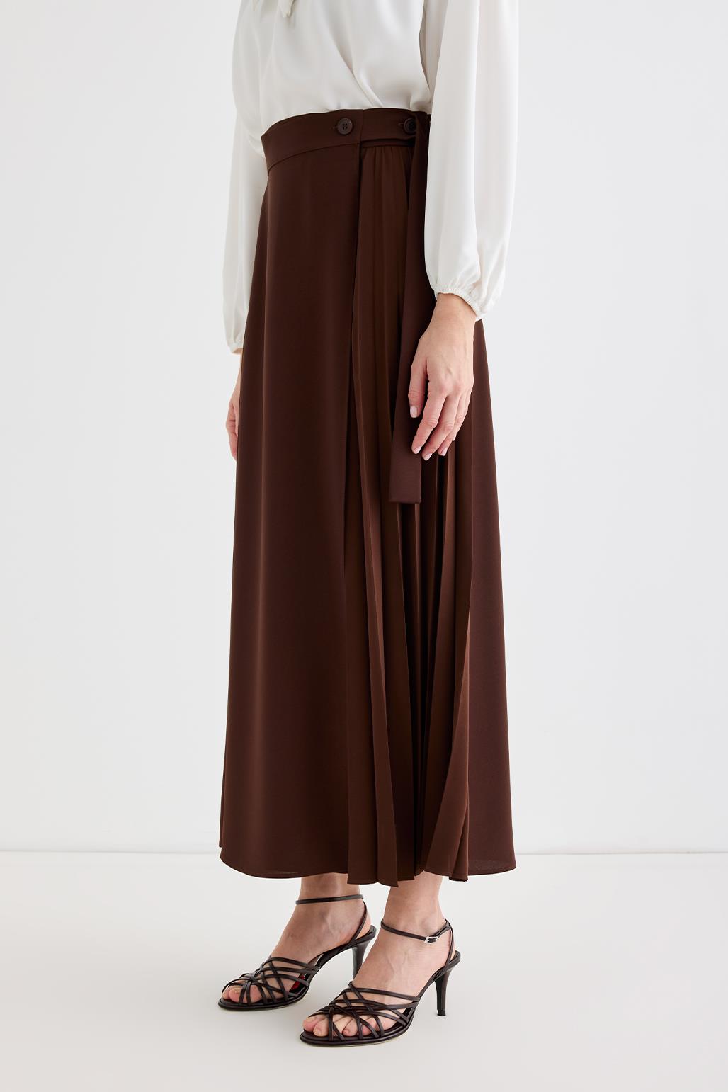 Rita Pleated Wrap Skirt Brown