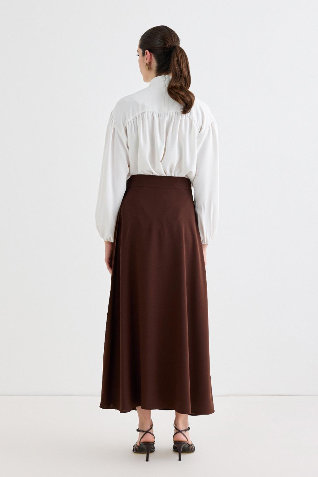 Rita Pleated Wrap Skirt Brown