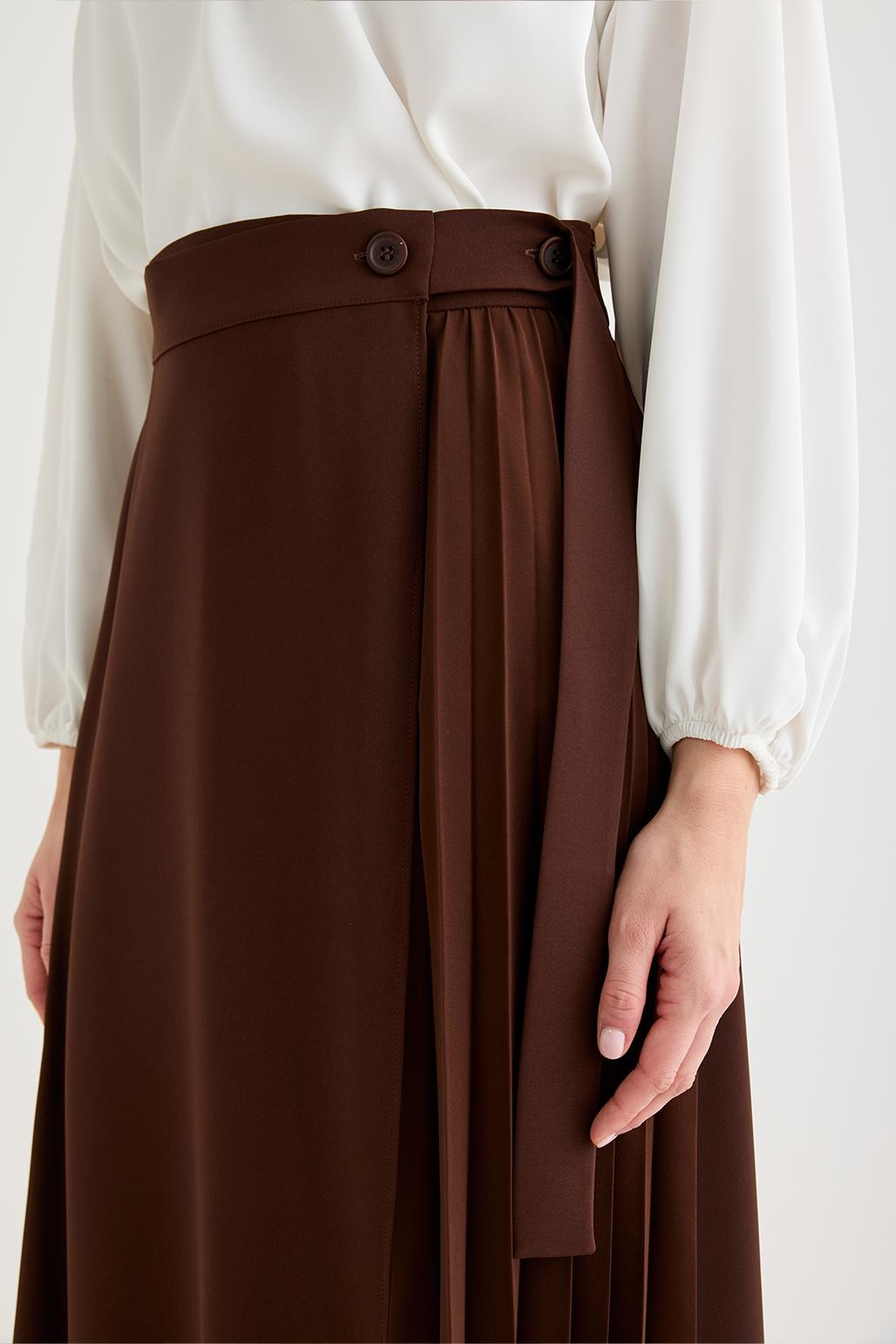 Rita Pleated Wrap Skirt Brown