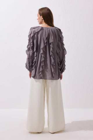 Rosa Ruffled Voile Shirt Gray
