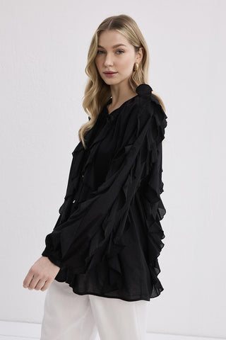 Rosa Frilled Voile Shirt Black