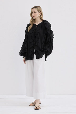 Rosa Frilled Voile Shirt Black