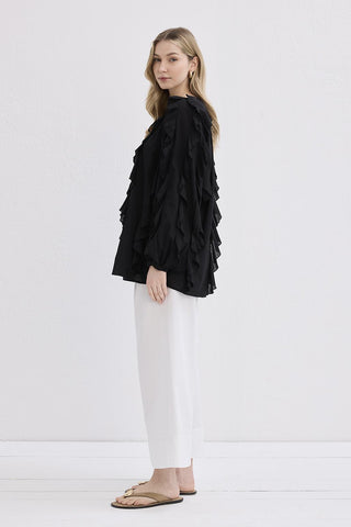Rosa Frilled Voile Shirt Black
