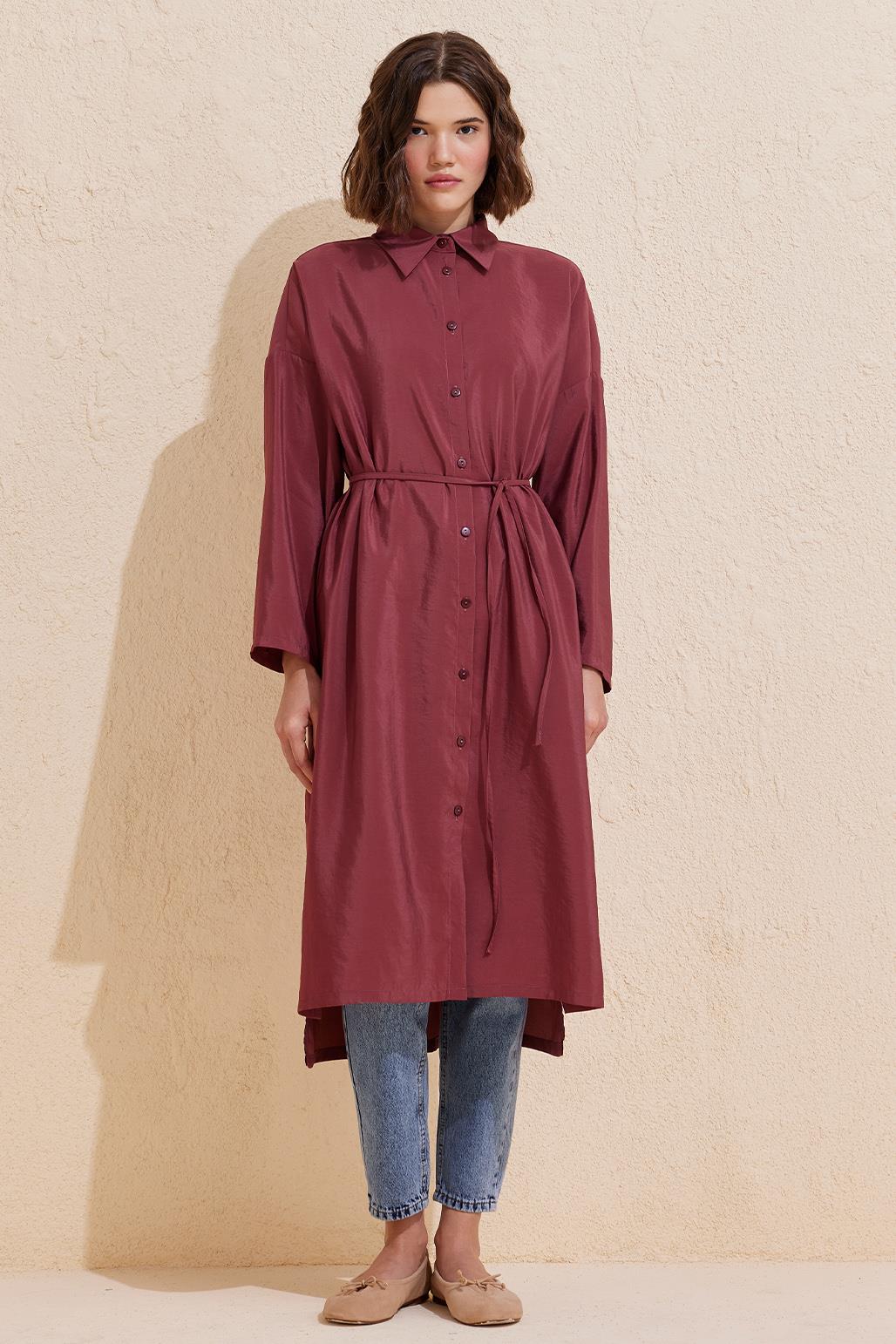 Rosa Long Slit Shirt Burgundy