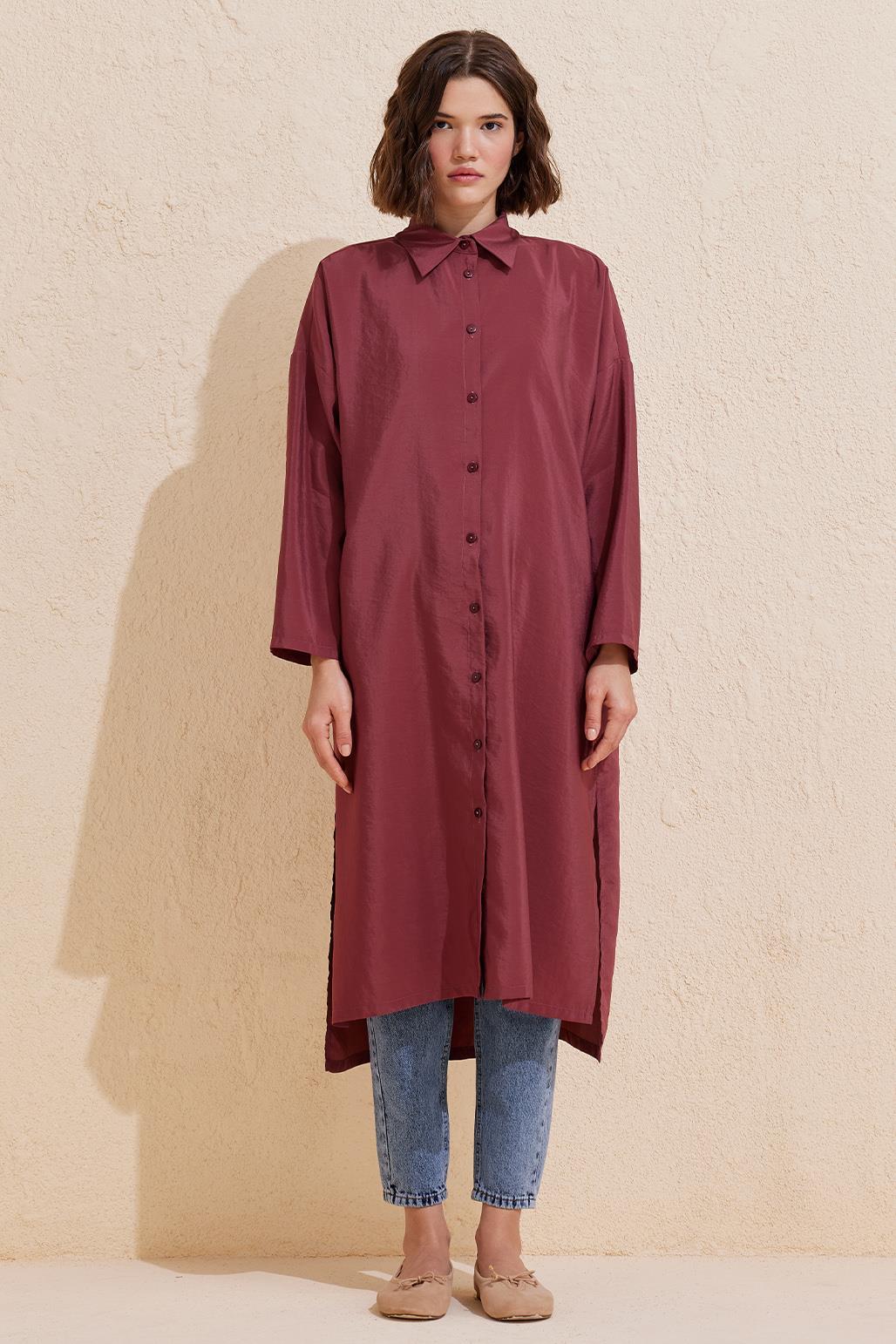 Rosa Long Slit Shirt Burgundy