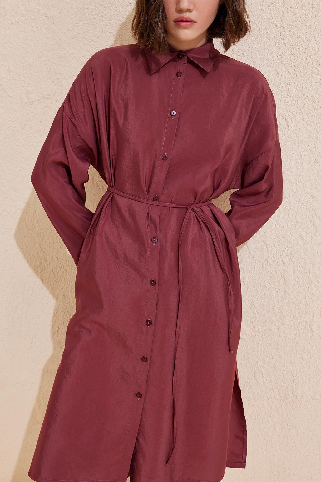 Rosa Long Slit Shirt Burgundy