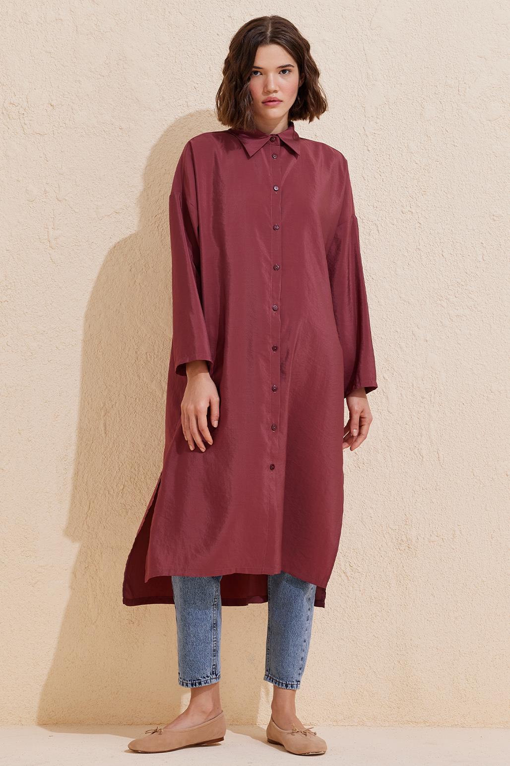 Rosa Long Slit Shirt Burgundy