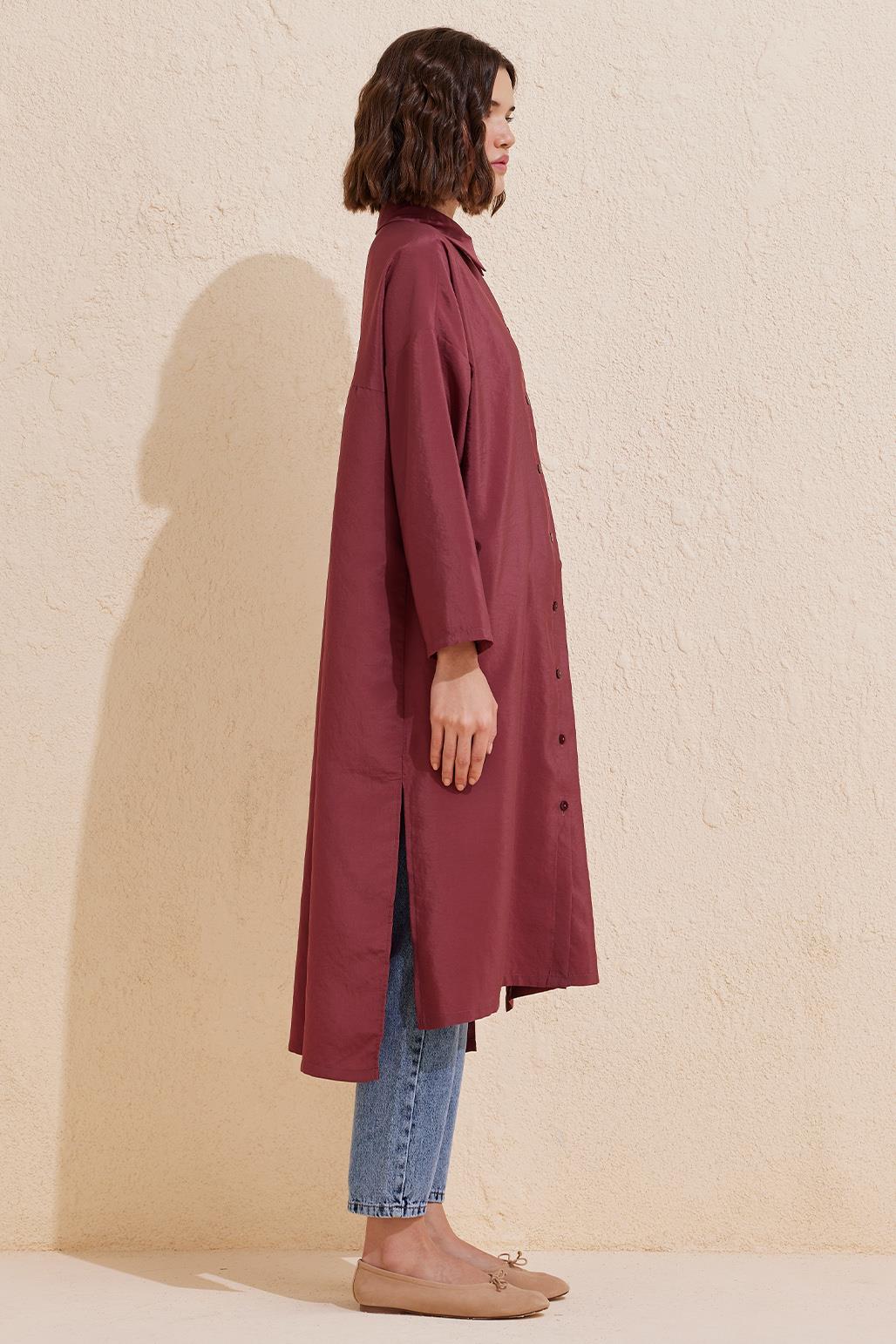 Rosa Long Slit Shirt Burgundy