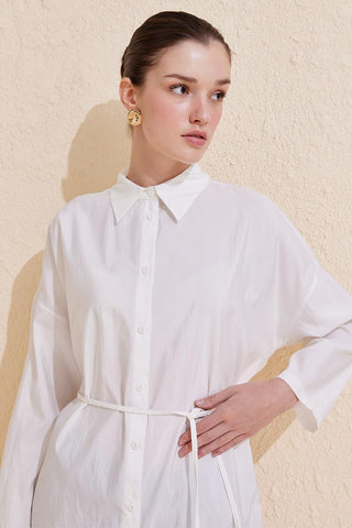 Rosa Long Slit Shirt Ecru