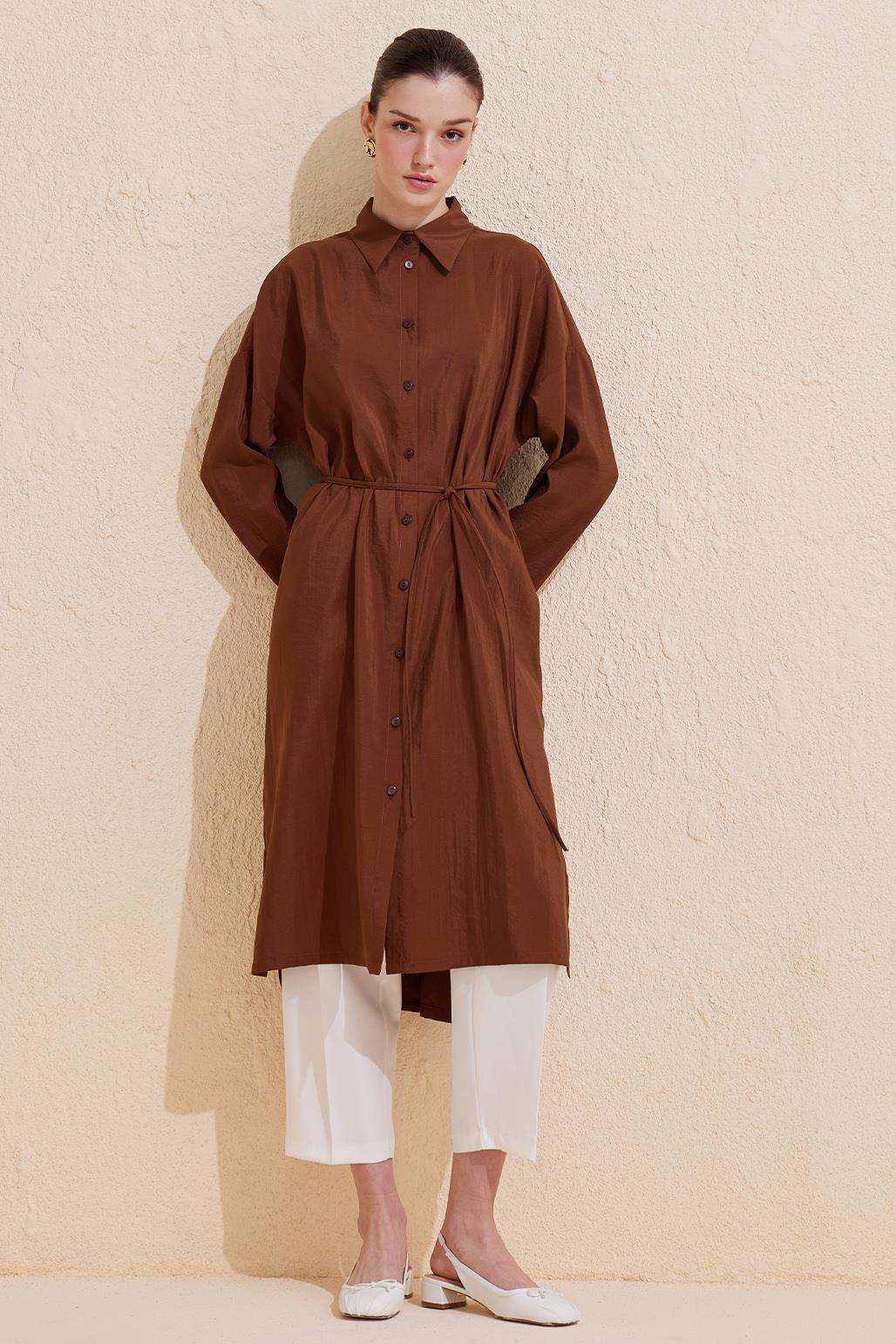 Rosa Long Slit Shirt Brown