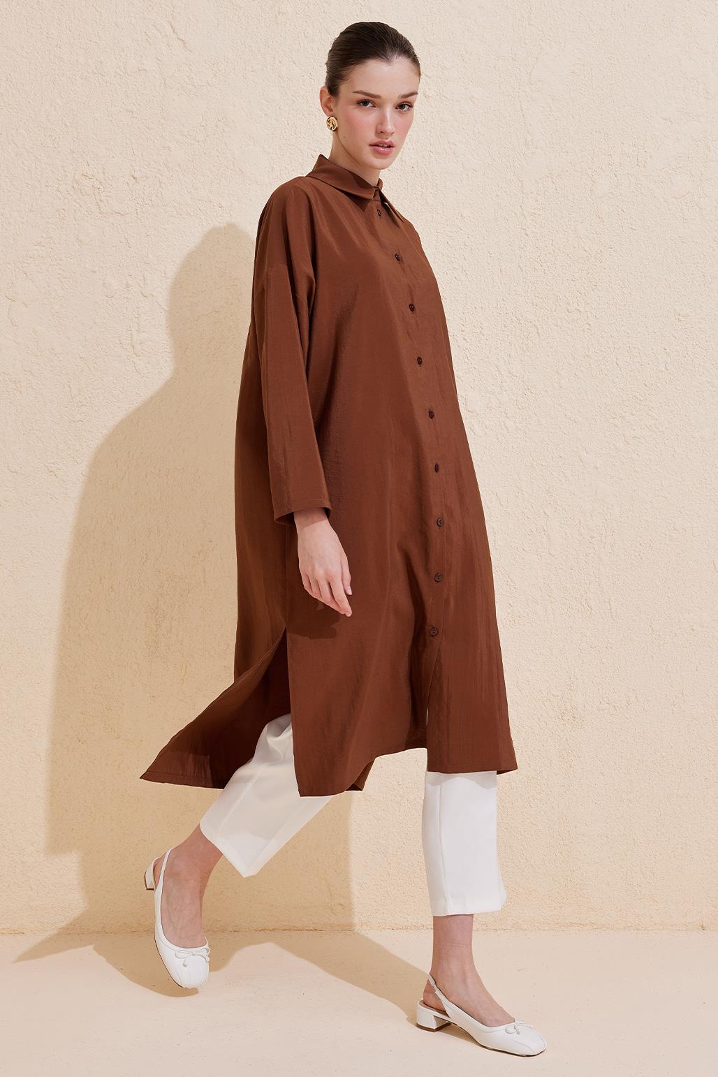 Rosa Long Slit Shirt Brown