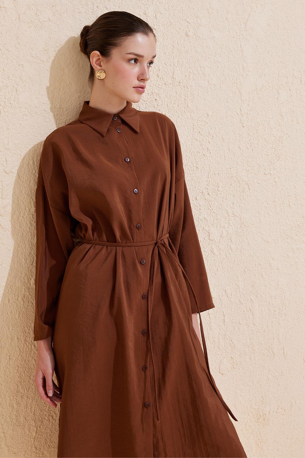 Rosa Long Slit Shirt Brown