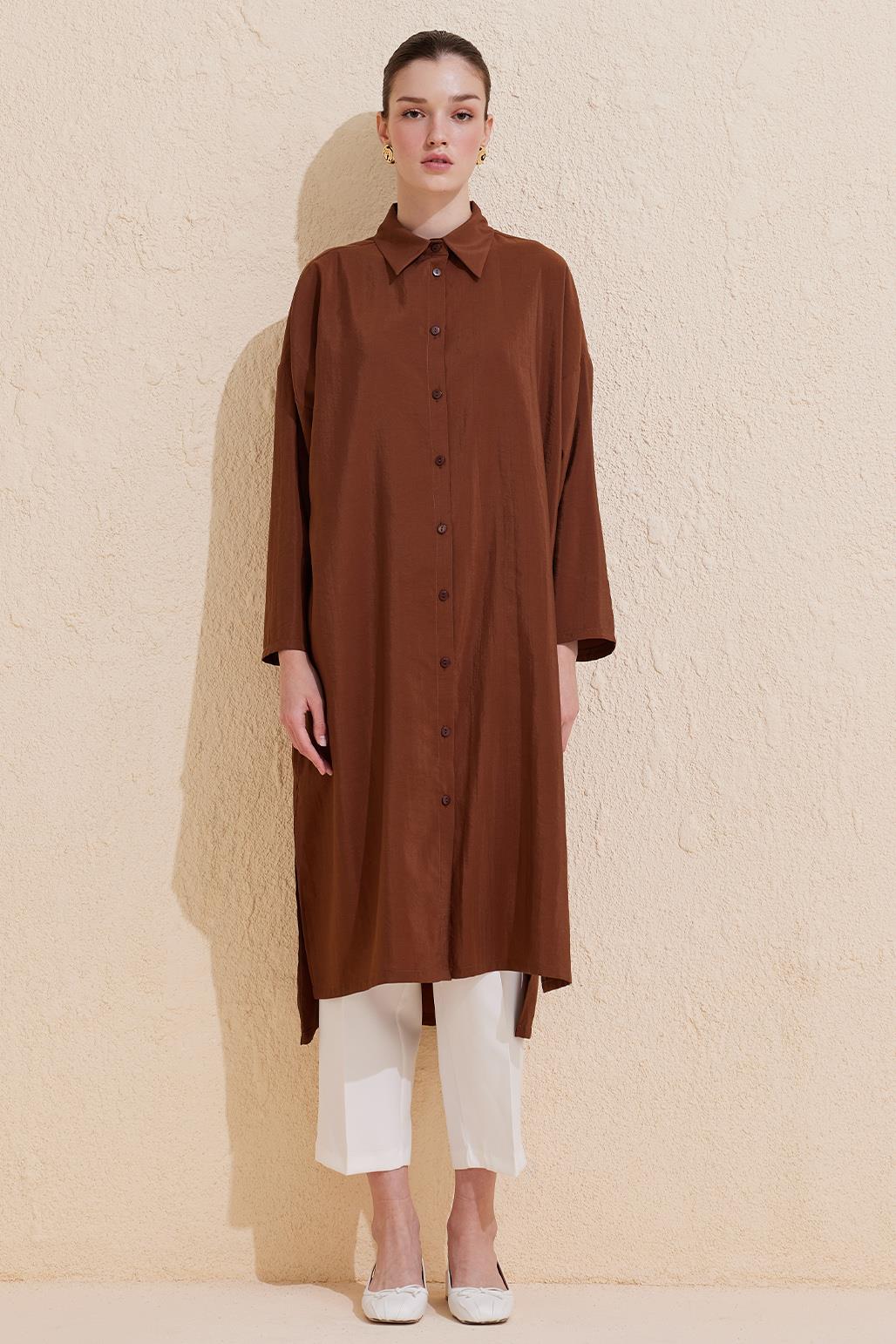 Rosa Long Slit Shirt Brown