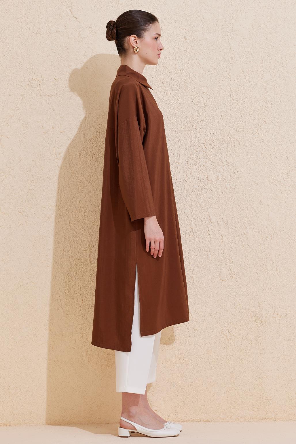 Rosa Long Slit Shirt Brown