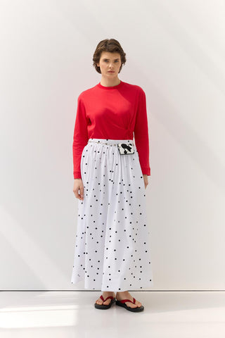 Ruched Polka Dot Patterned Skirt White