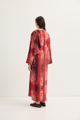 Shawl Collar Patterned Dress Red