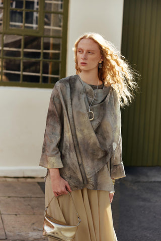Shawl Collar Patterned Tunic Sage Green