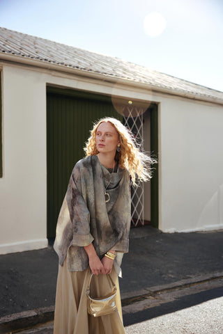 Shawl Collar Patterned Tunic Sage Green