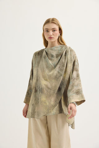 Shawl Collar Patterned Tunic Sage Green