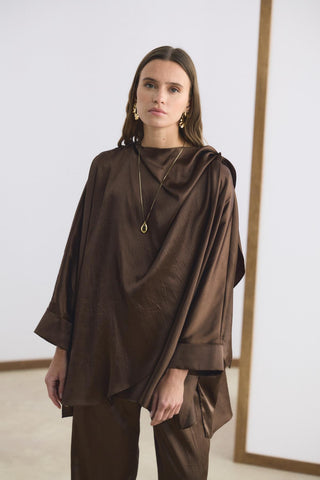 Shawl Collar Detailed Trousers Set Dark Brown