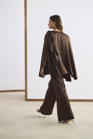 Shawl Collar Detailed Trousers Set Dark Brown