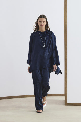 Shawl Collar Detailed Trousers Set Navy