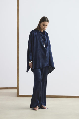 Shawl Collar Detailed Trousers Set Navy