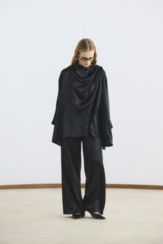 Shawl Collar Detailed Trousers Set Black