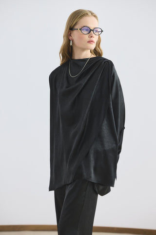 Shawl Collar Detailed Trousers Set Black