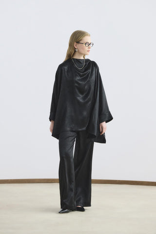 Shawl Collar Detailed Trousers Set Black