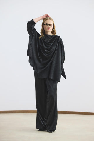 Shawl Collar Detailed Trousers Set Black