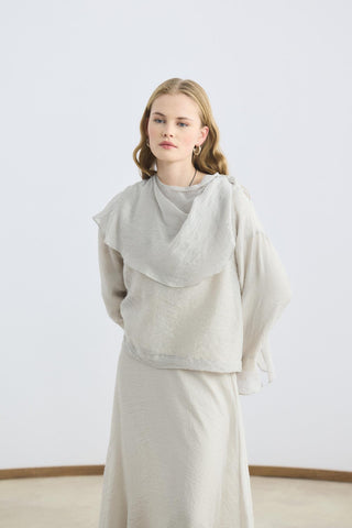 Shawl Collar Shirt Skirt Set Beige