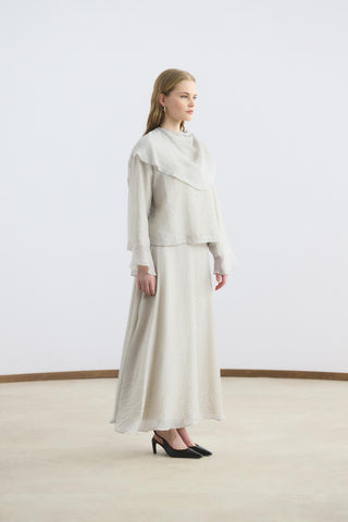 Shawl Collar Shirt Skirt Set Beige