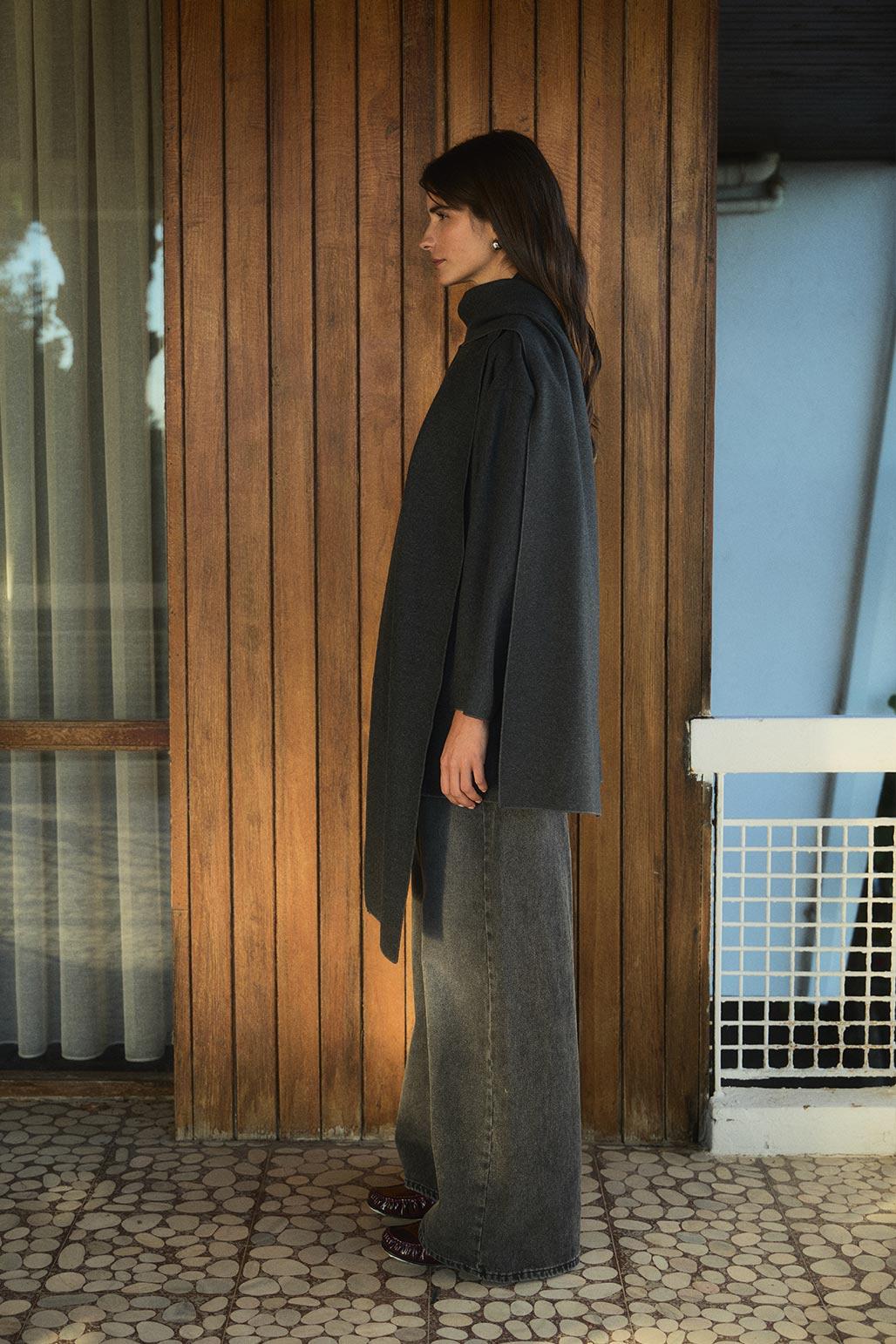 Shawl Collar Midi Jacket Anthracite