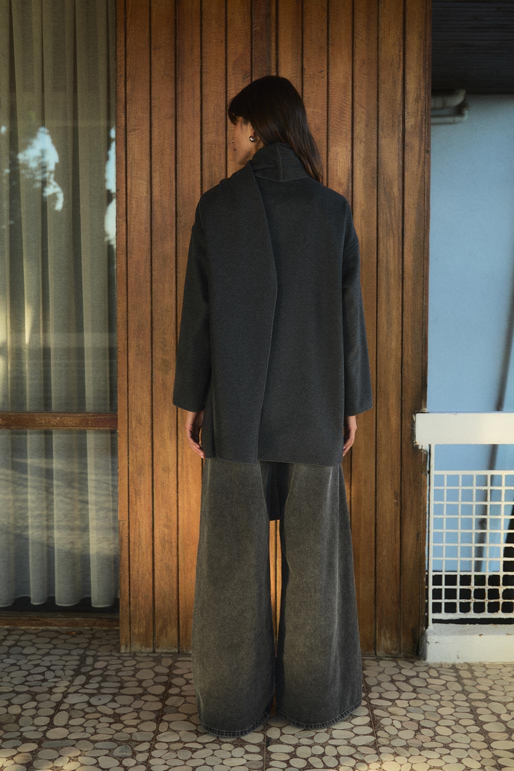 Shawl Collar Midi Jacket Anthracite