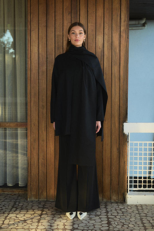 Shawl Collar Midi Jacket Black