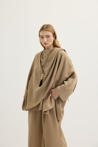 Shawl Collar Modal Tunic & Trousers Set Camel