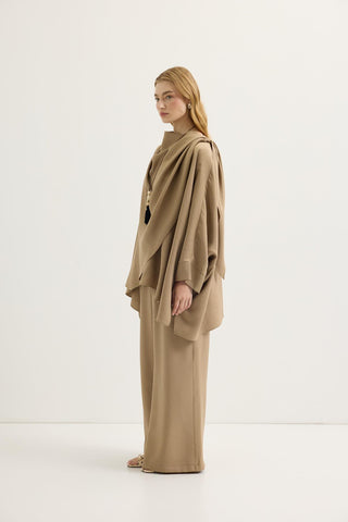 Shawl Collar Modal Tunic & Trousers Set Camel