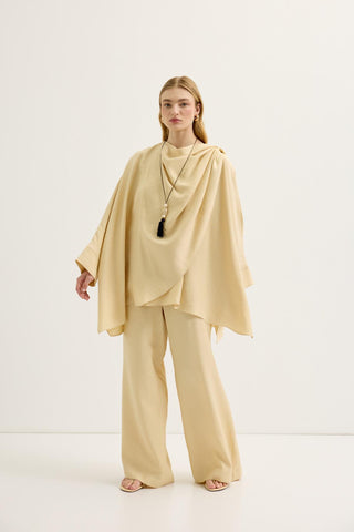 Shawl Collar Modal Tunic & Trousers Set Sand Beige