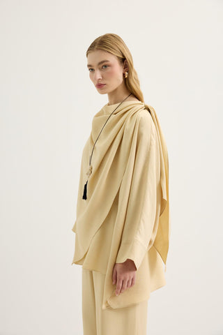 Shawl Collar Modal Tunic & Trousers Set Sand Beige