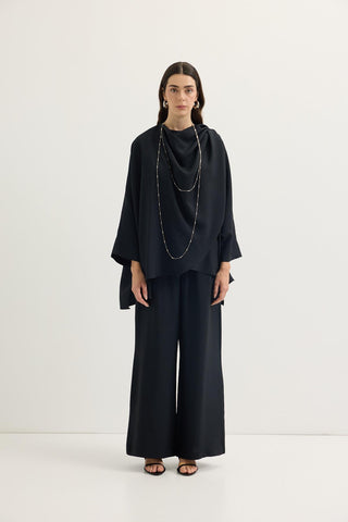 Shawl Collar Modal Tunic & Trousers Set Black