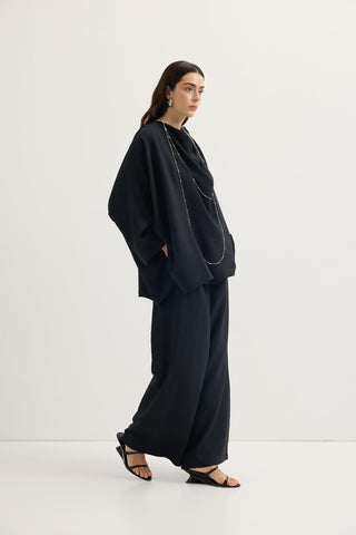 Shawl Collar Modal Tunic & Trousers Set Black