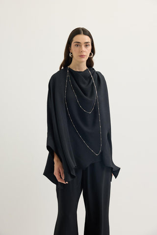 Shawl Collar Modal Tunic & Trousers Set Black