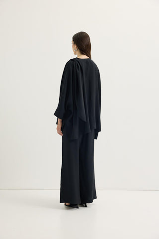 Shawl Collar Modal Tunic & Trousers Set Black